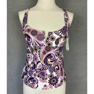 Salt + Cove Juniors' Printed V-Wire Tankini Top Medium Swirl Twirl Taupe NWT's.
